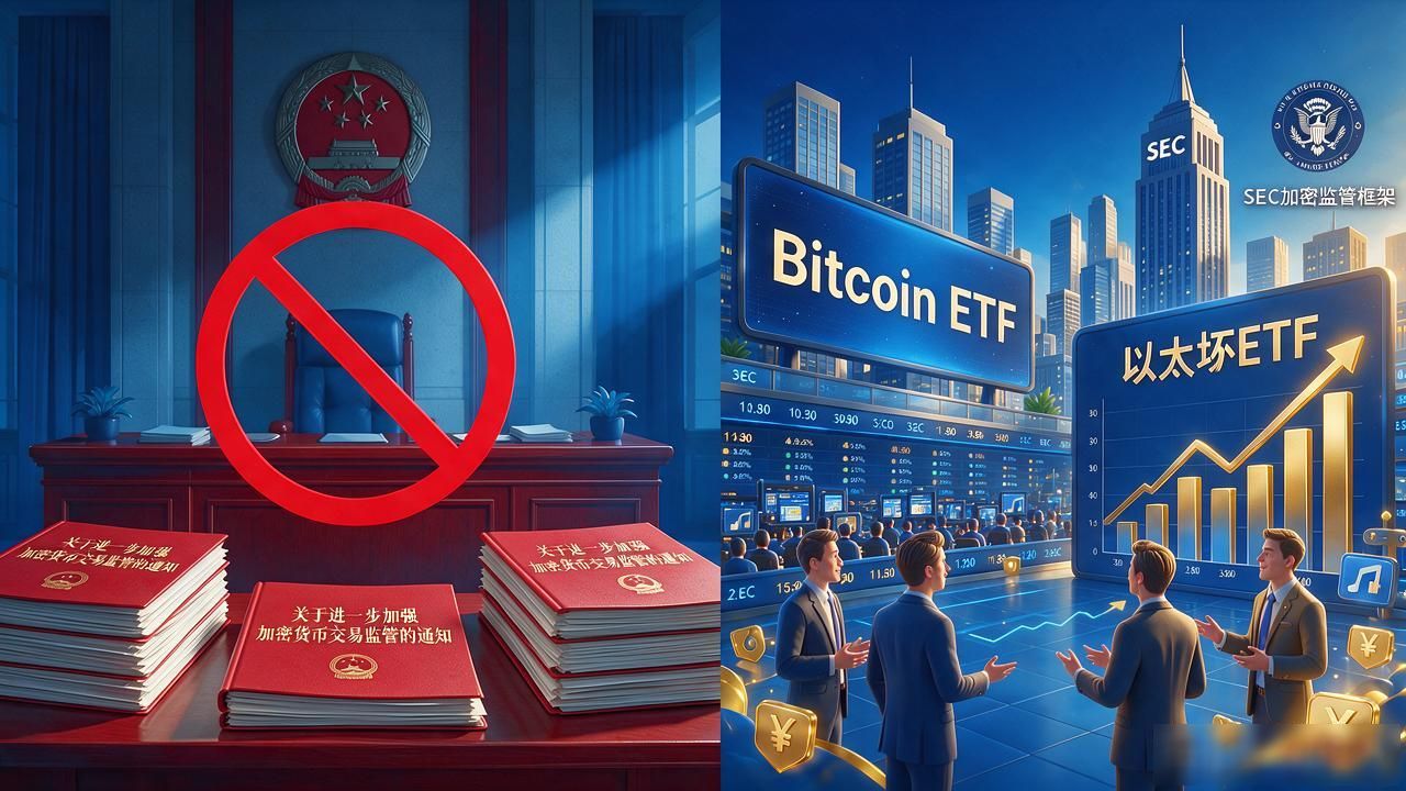 数字货币中国和美国：一个把币圈全禁了，一个抢着给ETF发牌照