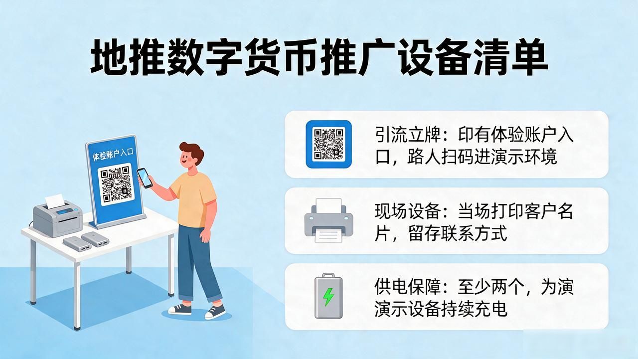 数字货币推广设备有哪些，地推跑场前照着备不翻车
