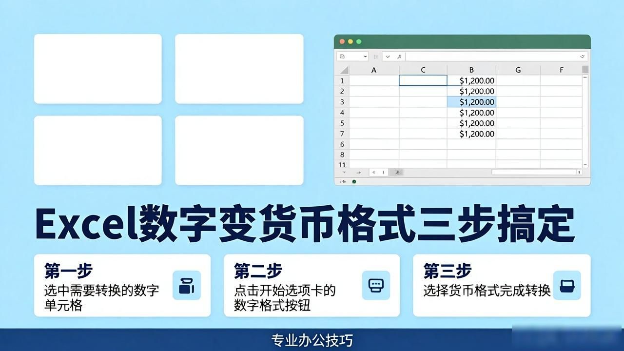 Excel数字变货币格式，三步快速搞定